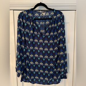 Hatley Navy Turquoise and Yellow Patterned Blouse Top